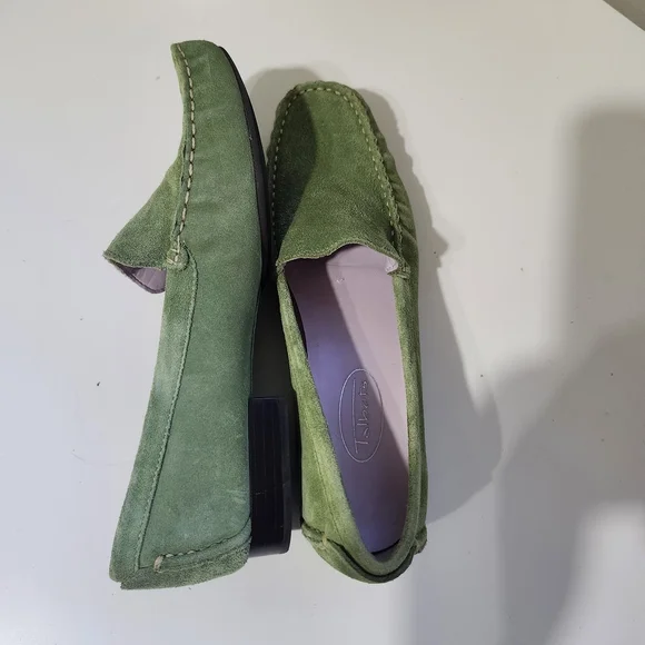 Talbots Green Leather Suede Slip-On Loafers Sz US 5.5 Comfort Career Y2K Preppy - Picture 5 of 11
